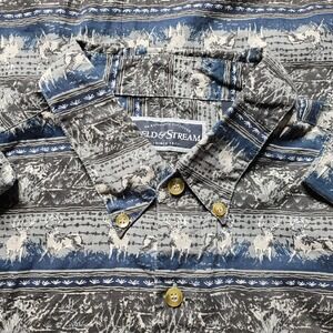 Vtg Field & Stream Mens XL Button Up Shirt Deer Print Outdoor Casual Long Sleeve